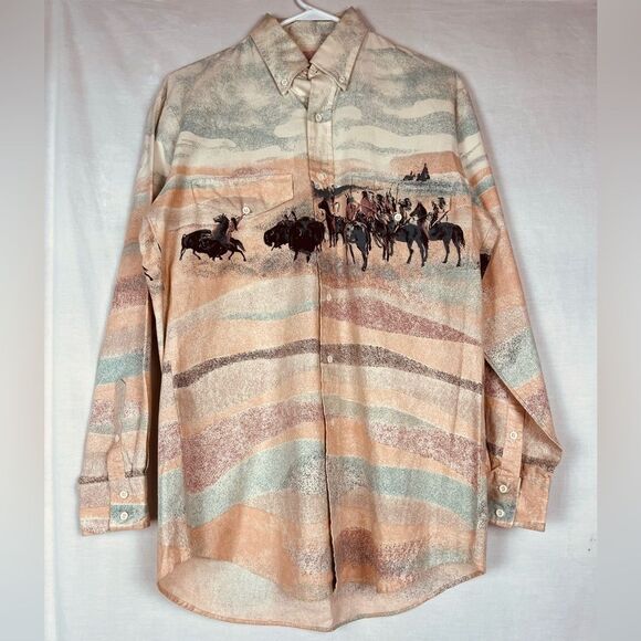 Roper Other - Vintage 1950s Roper Western Buffalo Hunting Pastel Button Down Shirt Men's M